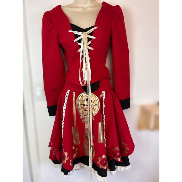 Lolita Dress 3 Piece Red Corset Pleated Skirt  Size 12 Renaissance Whimsigoth - Picture 1 of 10